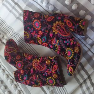 Naughty Monkey Navy Paisley Heeled Ankle Booties